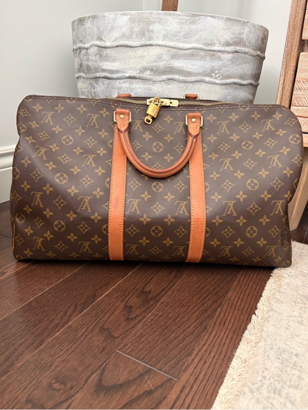 Authenticated A+ Vintage Monogram Coated Canvas Keepall 50 with Lock & Key - Picture 12 of 15